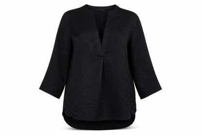 Front view of Roman women’s black polyester tunic blouse, size UK 16, v-neck