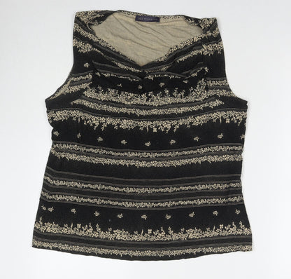 Marks & Spencer Womens Black Geometric Viscose Basic Tank Size 18 Round Neck