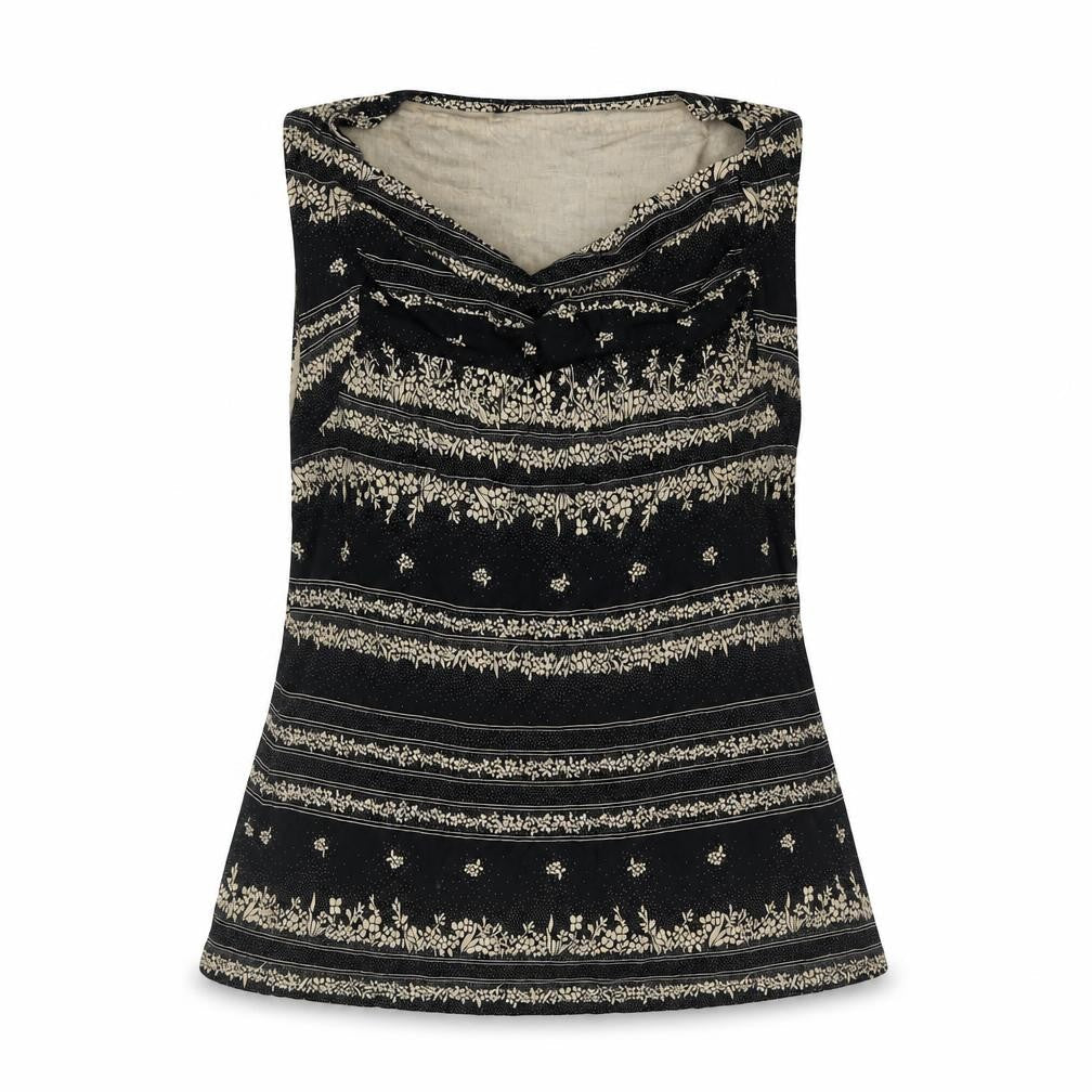 Marks & Spencer Womens Black Geometric Viscose Basic Tank Size 18 Round Neck