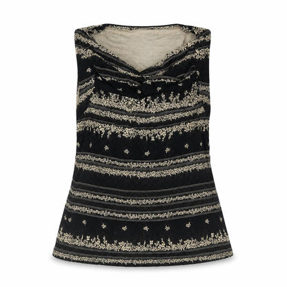 Marks & Spencer Womens Black Geometric Viscose Basic Tank Size 18 Round Neck