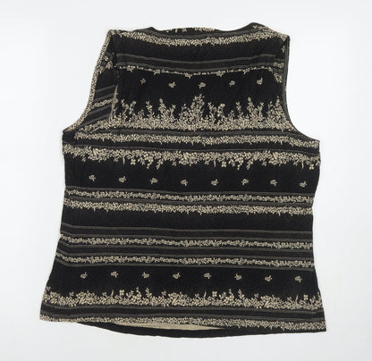 Marks & Spencer Womens Black Geometric Viscose Basic Tank Size 18 Round Neck