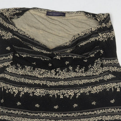 Marks & Spencer Womens Black Geometric Viscose Basic Tank Size 18 Round Neck
