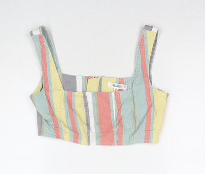Additional front view of Missguided women’s multicoloured striped cotton cropped tank, size UK 8, square neck