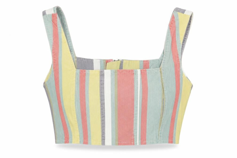 Missguided Womens Multicoloured Striped Cotton Cropped Tank Size 8 Square Neck