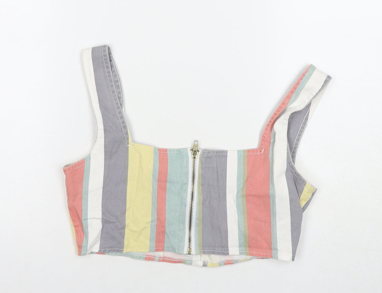 Missguided Womens Multicoloured Striped Cotton Cropped Tank Size 8 Square Neck
