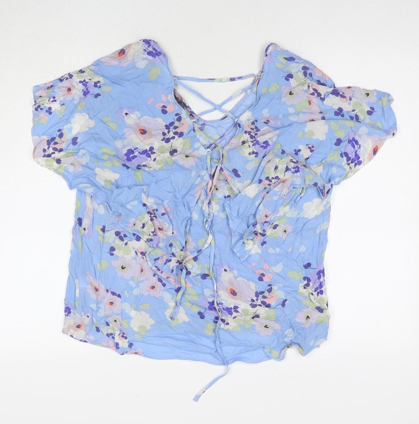 Phase Eight Womens Blue Geometric Polyester Basic T-Shirt Size 14 V-Neck
