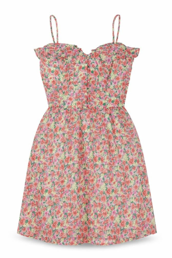 Made in U.K. Womens Multicoloured Floral Polyester A-Line Size 10 Sweetheart Button