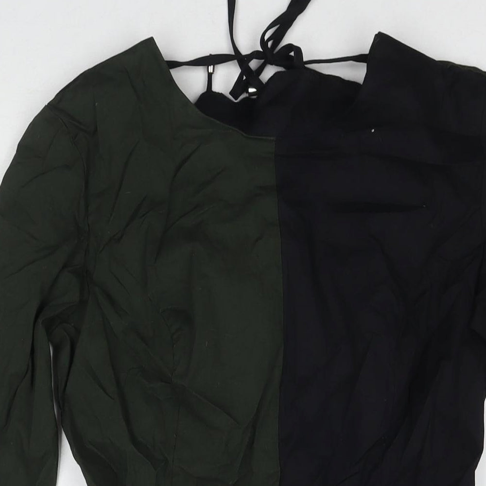 Trendyol Womens Green Colourblock Cotton A-Line Size 8 Square Neck Pullover