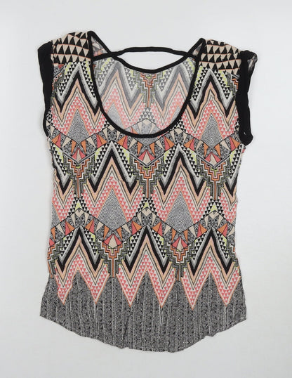 Warehouse Womens Multicoloured Geometric Polyester Basic T-Shirt Size 6 Round Neck