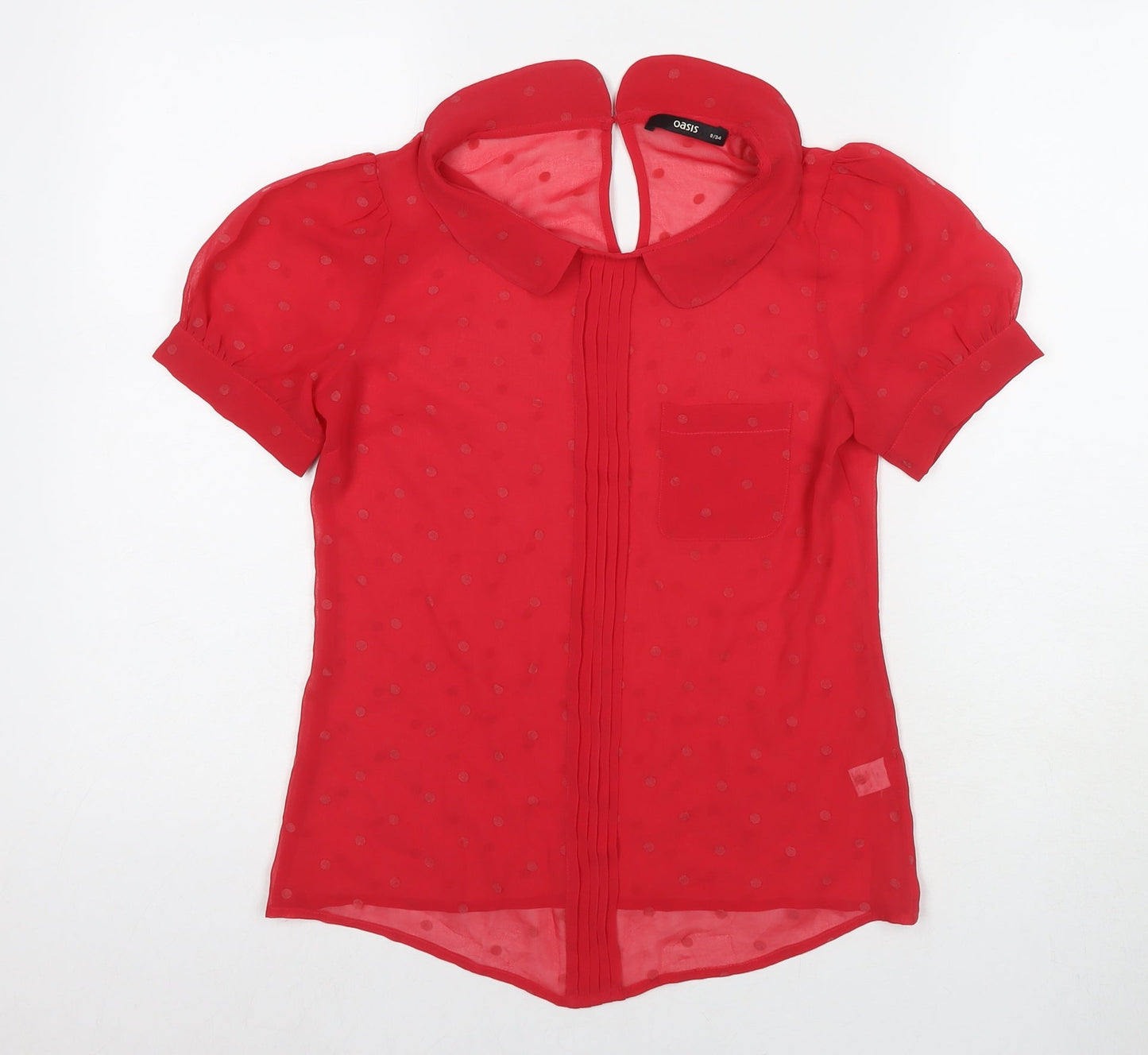 Oasis Womens Red Polka Dot Polyester Basic Blouse Size 8 Collared