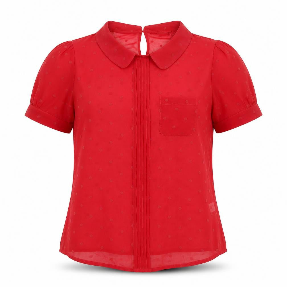 Oasis Womens Red Polka Dot Polyester Basic Blouse Size 8 Collared