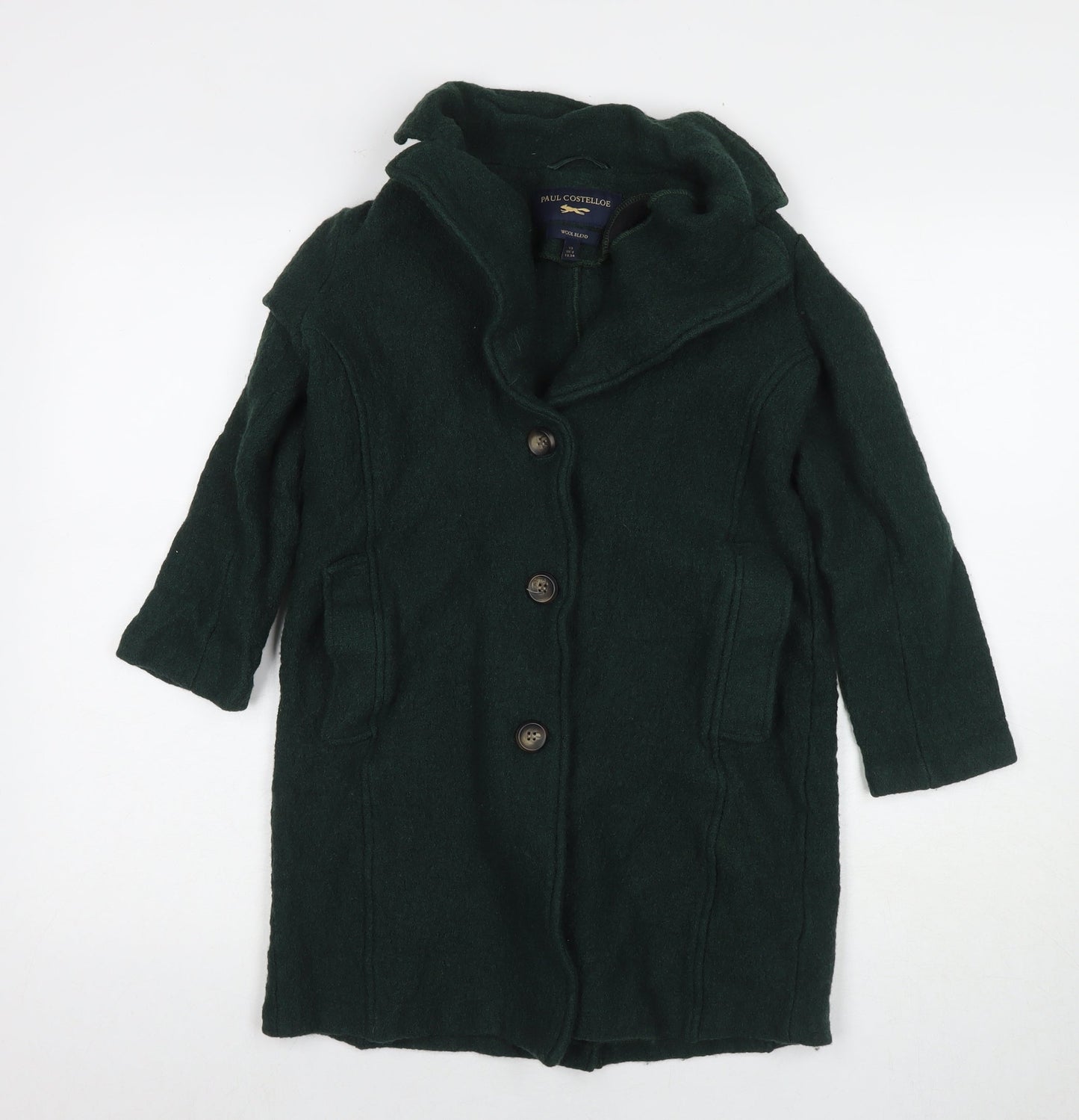 Paul Costelloe Womens Green Overcoat Coat Size 8 Button
