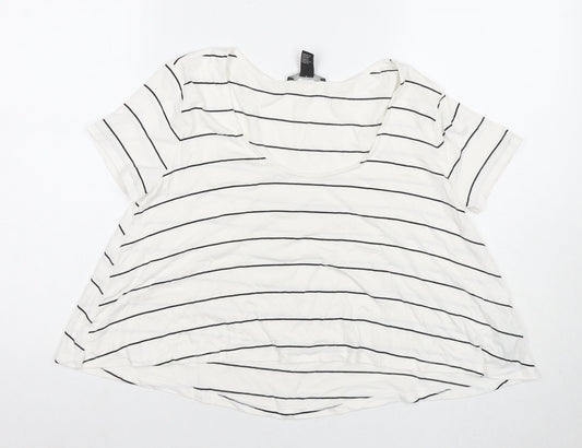 FOREVER 21 Womens White Striped Viscose Basic T-Shirt Size M Round Neck
