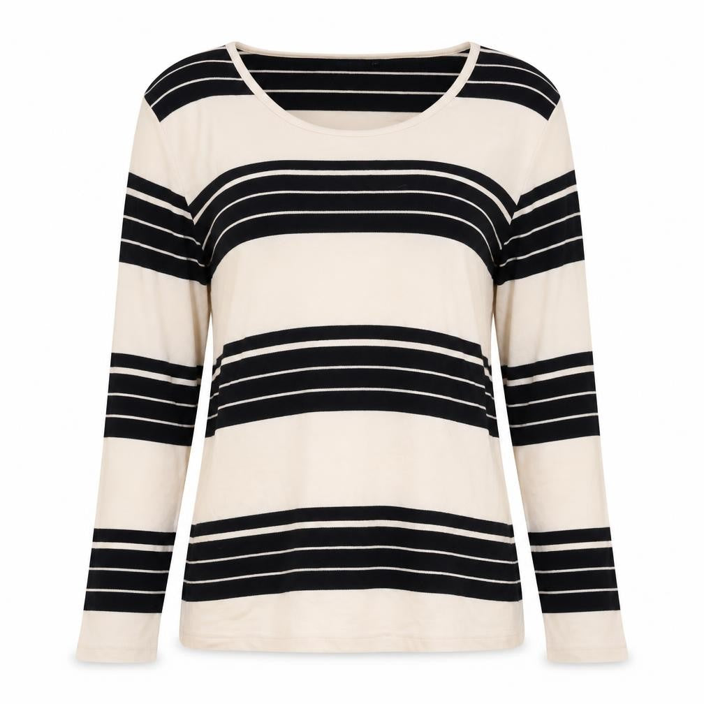 REDGREEN Womens Beige Round Neck Striped Cotton Pullover Jumper Size L