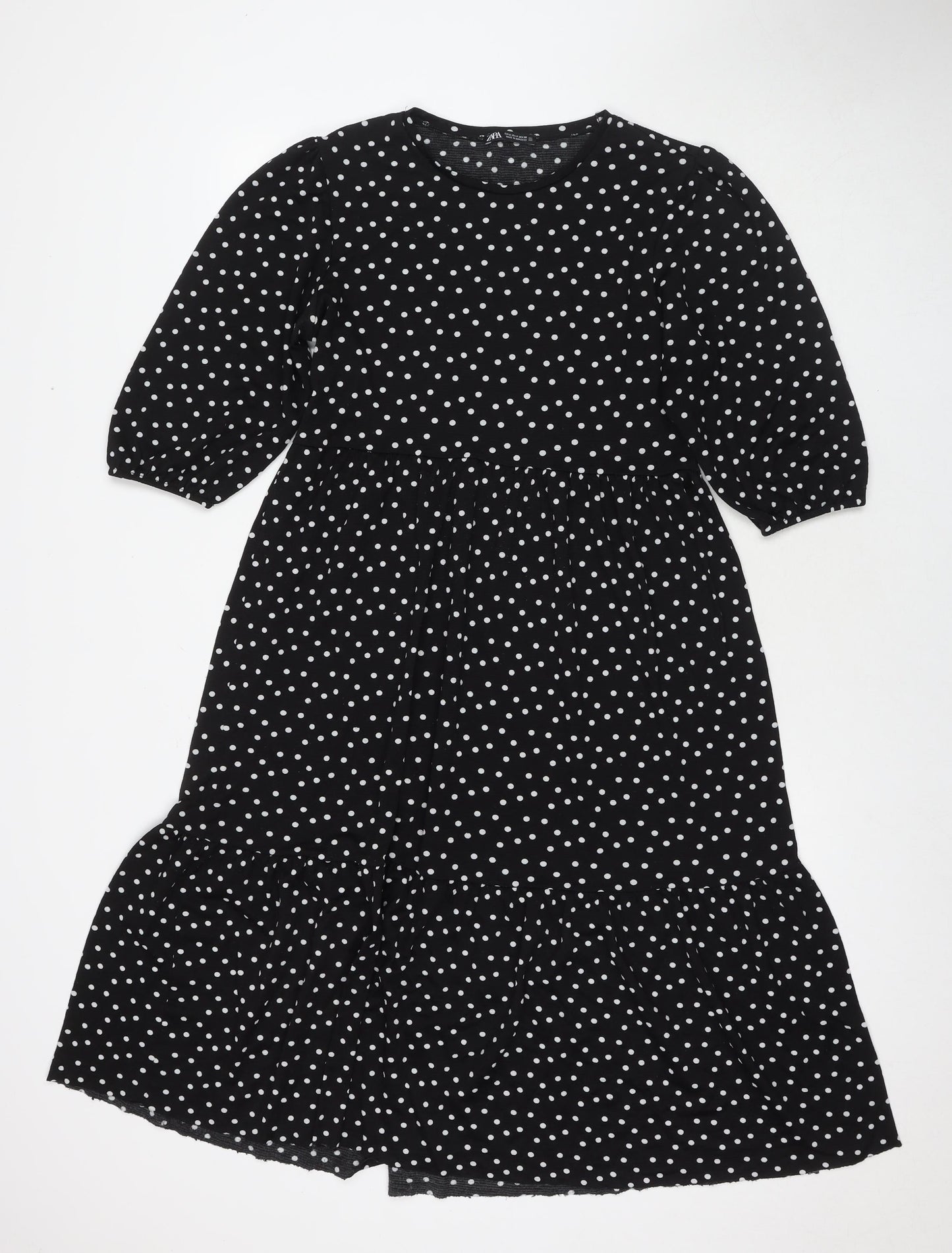 Zara Womens Black Polka Dot Polyester Maxi Size S Round Neck Pullover
