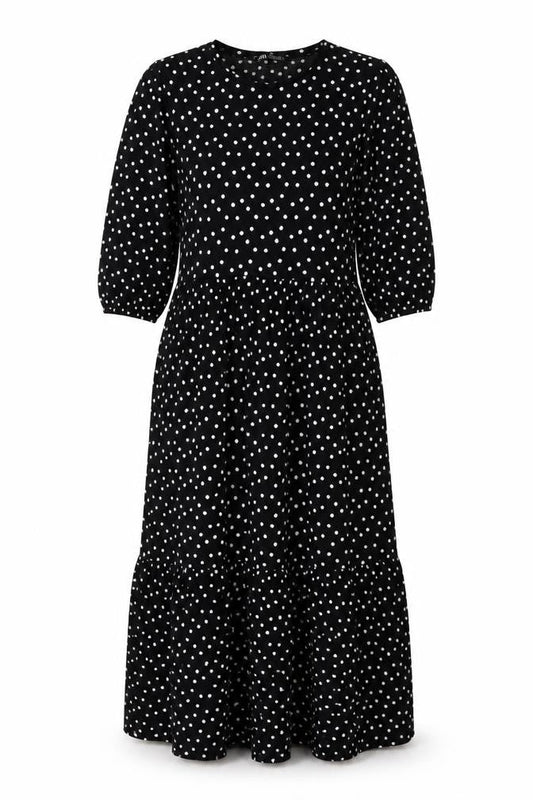 Zara Womens Black Polka Dot Polyester Maxi Size S Round Neck Pullover