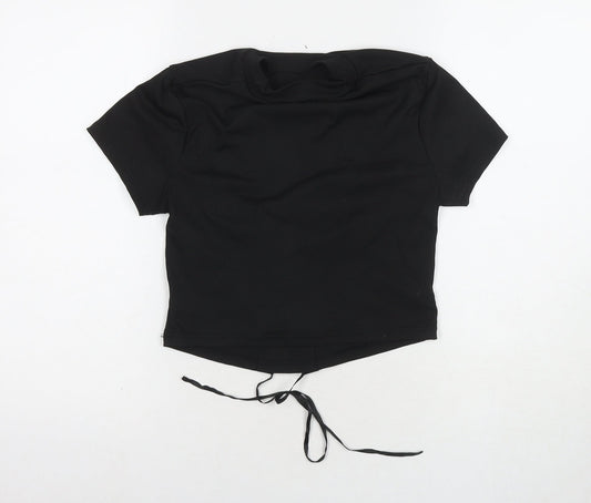 ROMWE Womens Black Polyester Basic T-Shirt Size L Round Neck - Cut Out Back Detail