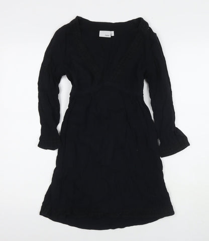 Next Womens Black Cotton A-Line Size 10 Round Neck Pullover