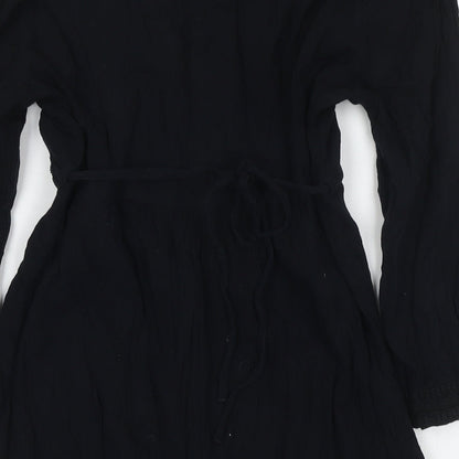 Next Womens Black Cotton A-Line Size 10 Round Neck Pullover