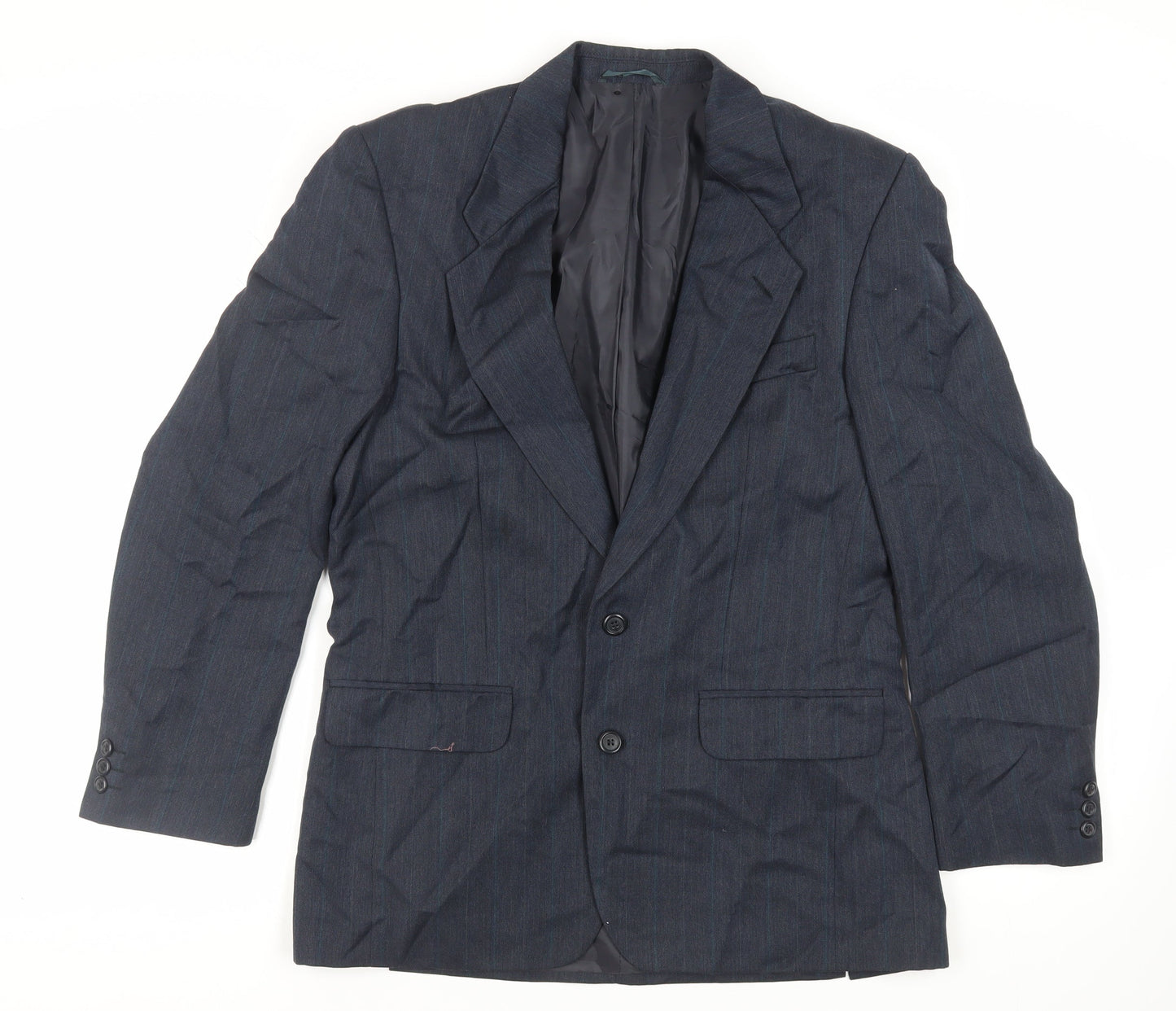 SCOTT Mens Blue Striped Polyester Jacket Suit Jacket Size 40 Regular