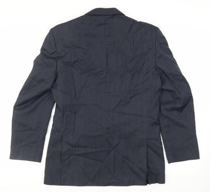 Back view of SCOTT men’s blue striped polyester jacket suit jacket, size 40, regular
