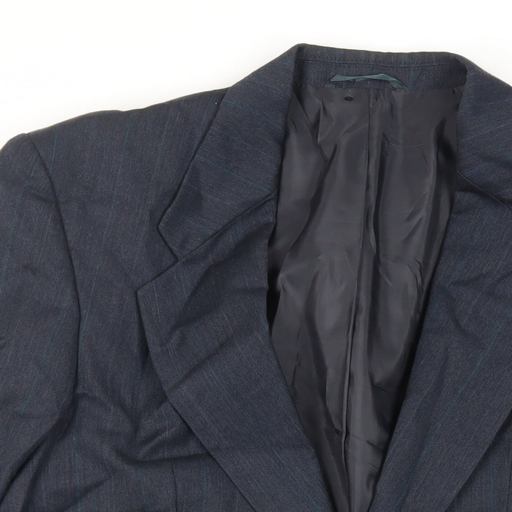 SCOTT Mens Blue Striped Polyester Jacket Suit Jacket Size 40 Regular