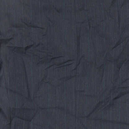Brand and care label for SCOTT men’s blue striped polyester jacket suit jacket, size 40, regular