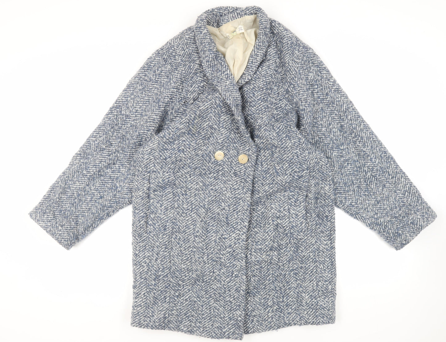 Mango Womens Blue Overcoat Coat Size S Button
