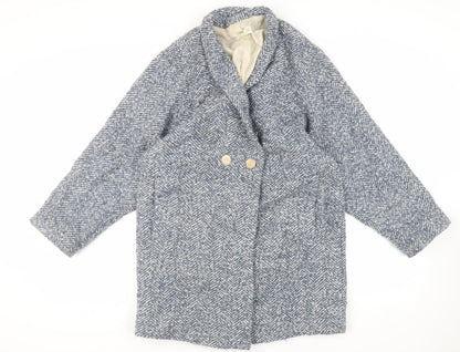 Mango Womens Blue Overcoat Coat Size S Button