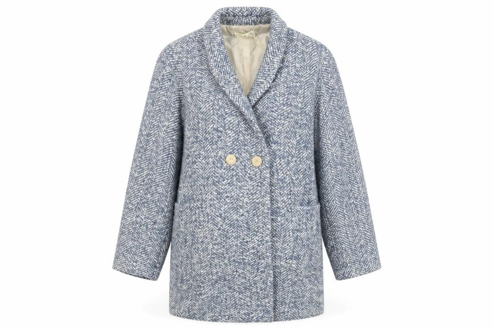 Mango Womens Blue Overcoat Coat Size S Button