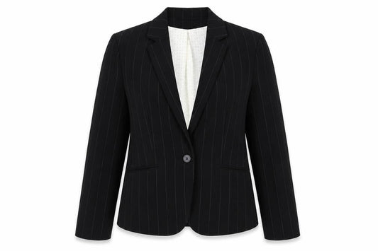 H&M Womens Black Striped Jacket Blazer Size 16 Button