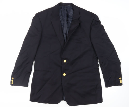 Terry de Havilland Mens Black Wool Jacket Blazer Size 44 Regular