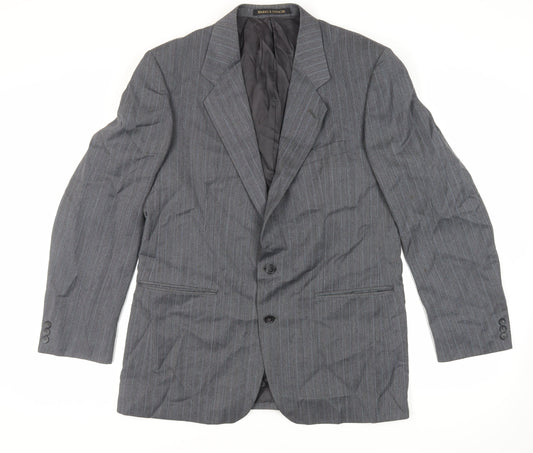Marks and Spencer Mens Grey Striped Polyester Jacket Suit Jacket Size 42 Regular