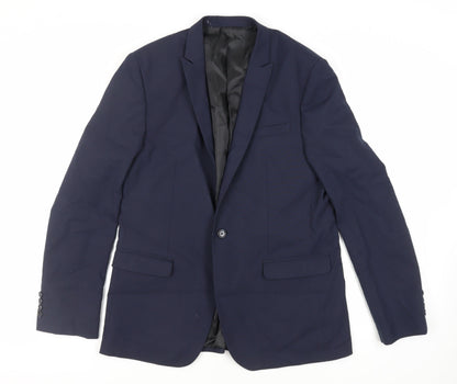 Additional front view of ASOS men’s blue polyester jacket suit jacket, size 42, regular