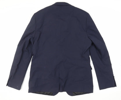 Back view of ASOS men’s blue polyester jacket suit jacket, size 42, regular