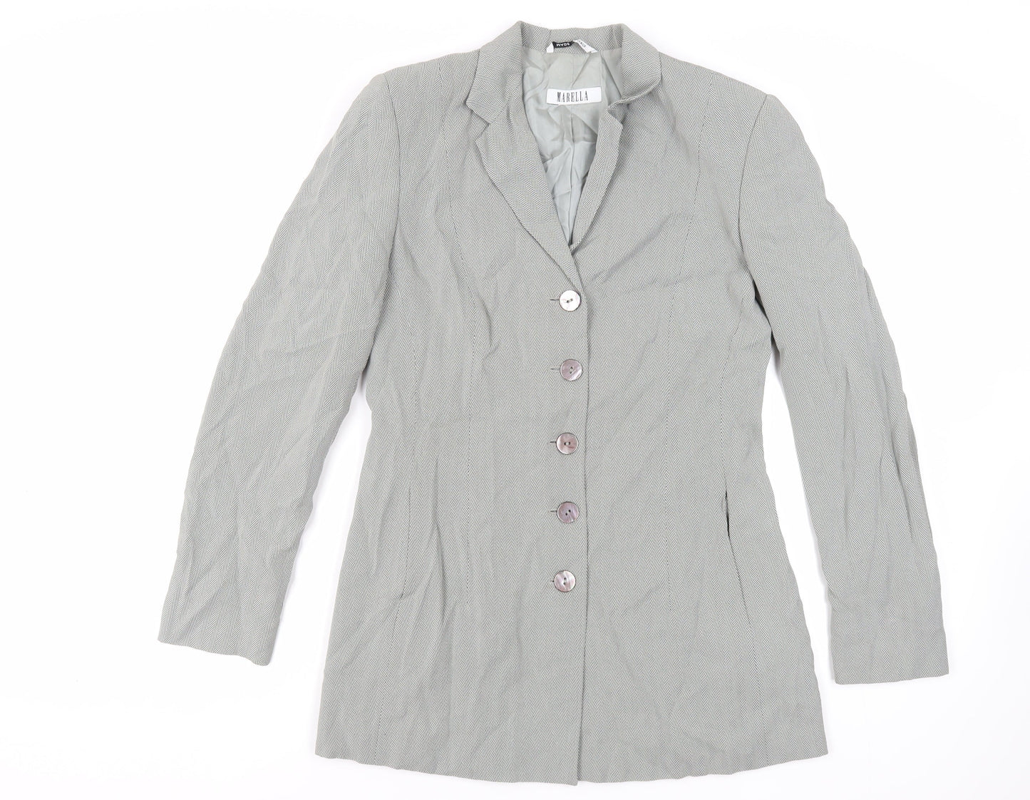 Marella Womens Green Herringbone Jacket Blazer Size 12 Button