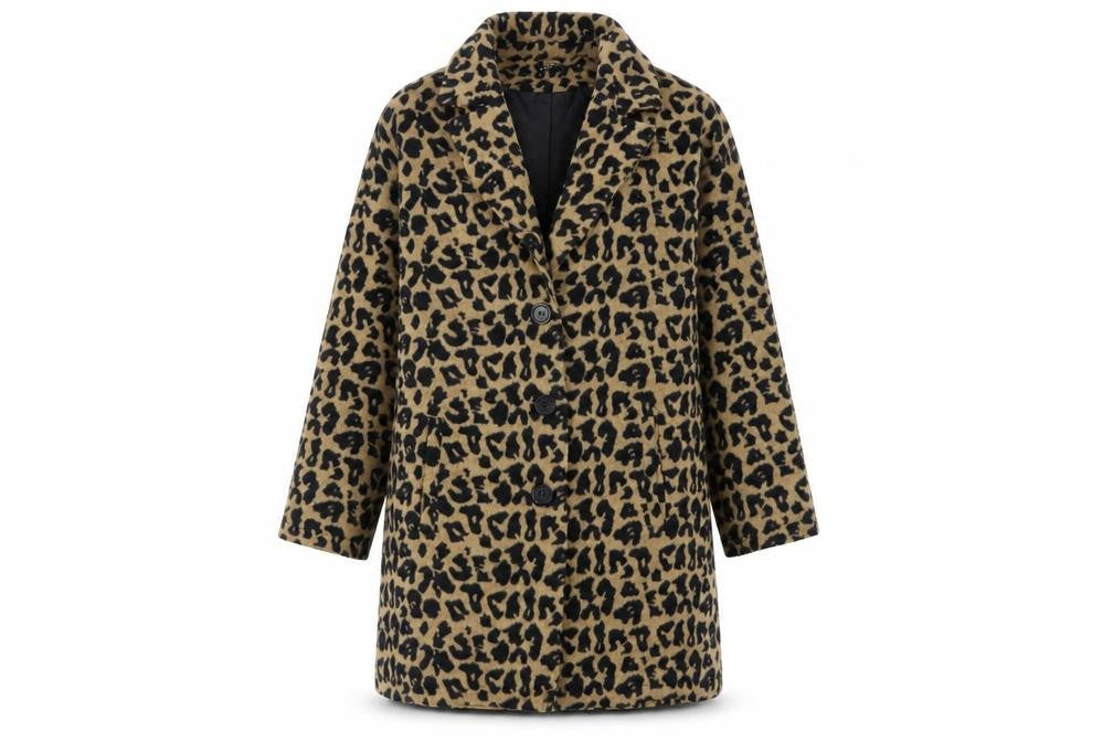 Nasty Gal Womens Beige Animal Print Overcoat Coat Size L Button - Leaf Print