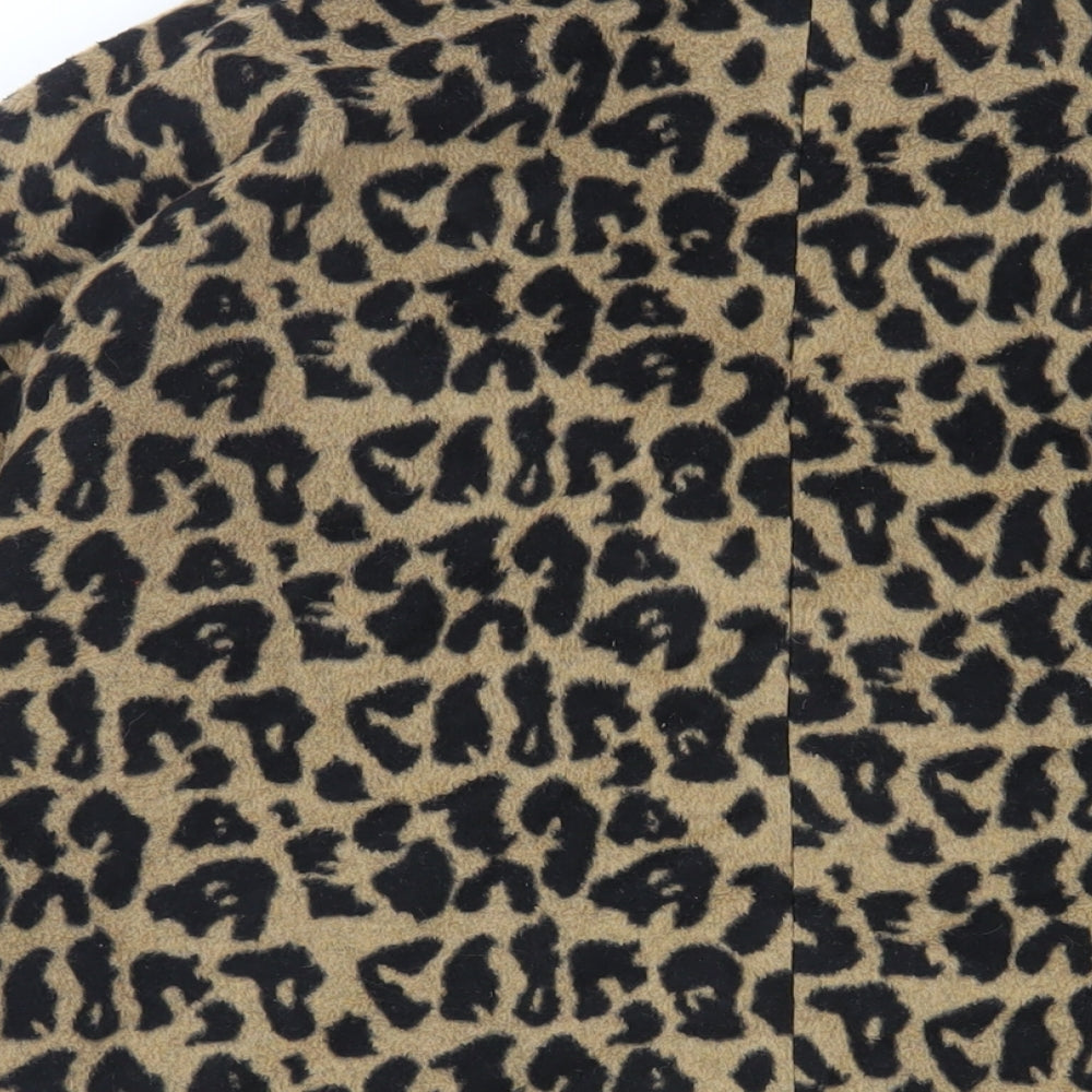 Nasty Gal Womens Beige Animal Print Overcoat Coat Size L Button - Leaf Print