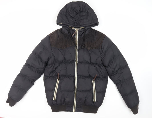 Brave Soul Mens Black Puffer Jacket Jacket Size S Zip - Hooded