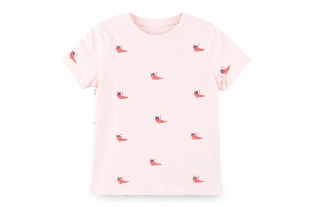 Marks & Spencer Girls Pink Geometric Cotton Pullover T-Shirt Size 8-9 Years Crew Neck Pullover - Chilli Peppers Print