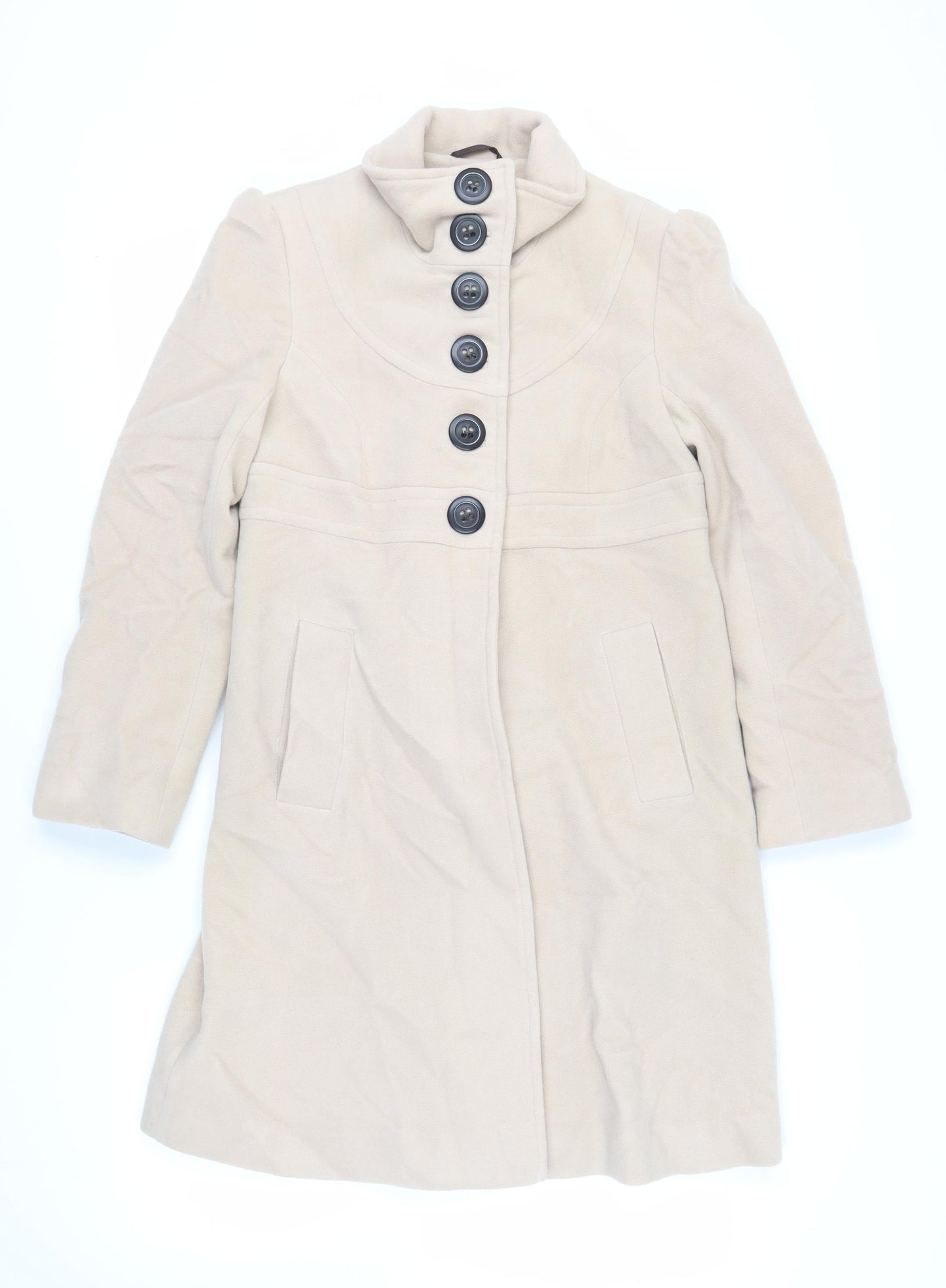 NEXT Womens Beige Pea Coat Coat Size 10 Button