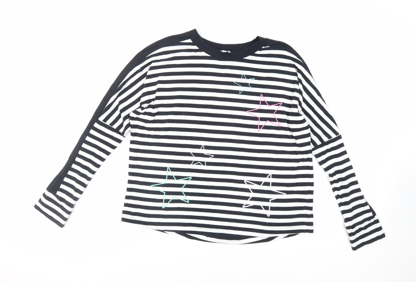 NEXT Womens Black Striped Cotton Basic T-Shirt Size M Crew Neck