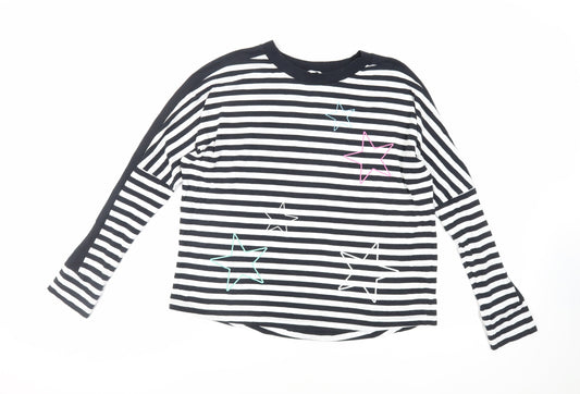 NEXT Womens Black Striped Cotton Basic T-Shirt Size M Crew Neck