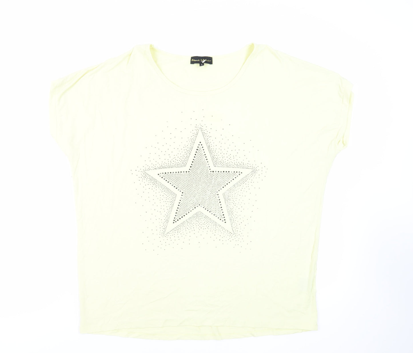 Frank Usher Womens Yellow Cotton Tunic T-Shirt Size L Boat Neck - Studded