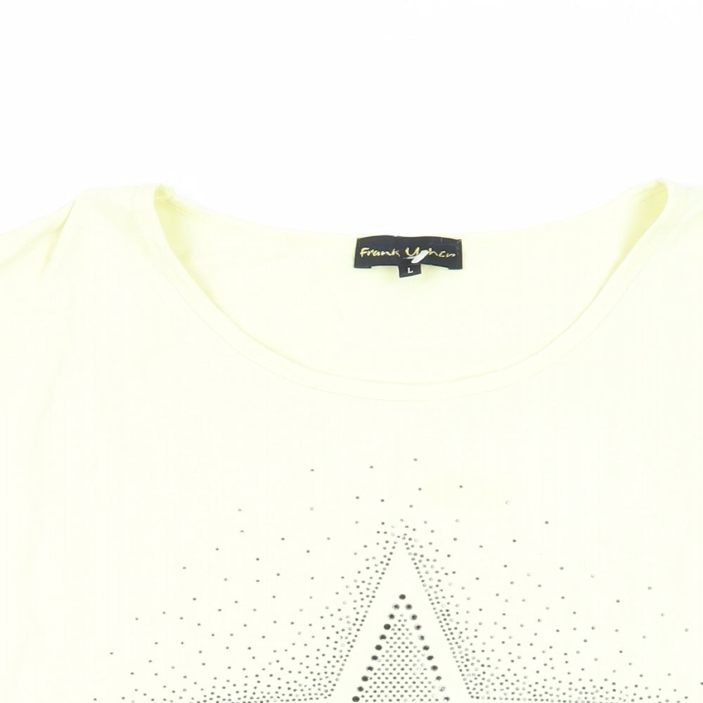 Frank Usher Womens Yellow Cotton Tunic T-Shirt Size L Boat Neck - Studded