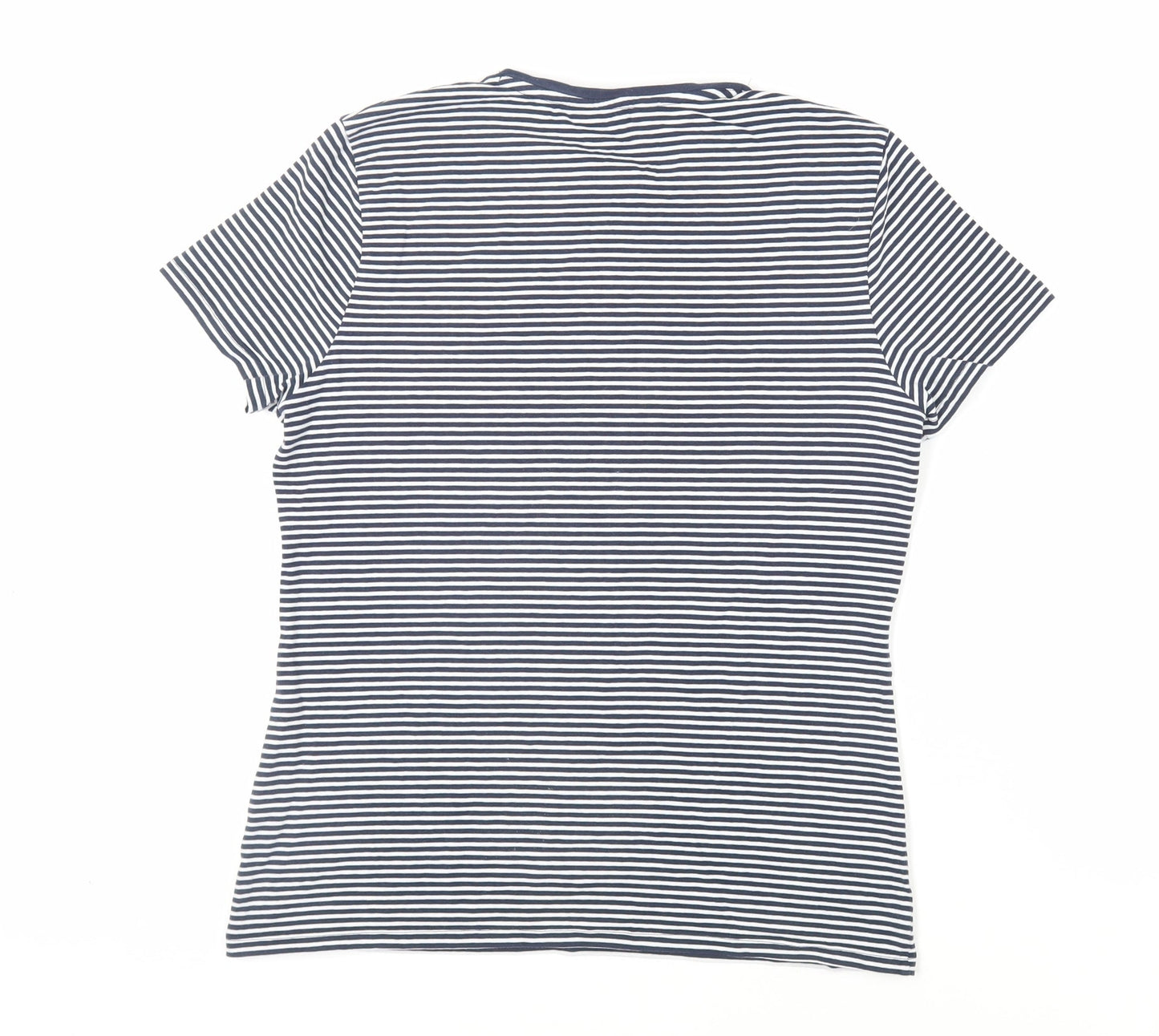 Marks and Spencer Womens Blue Striped Cotton Basic T-Shirt Size 14 Crew Neck