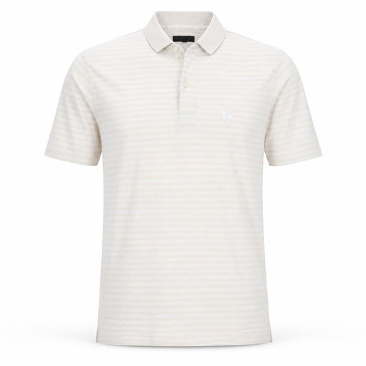 Trench Mens Beige Striped Cotton Polo Size L Collared Button