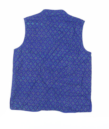 Back view of Fabindia boys’ blue geometric jacket waistcoat, size 10-11, years button