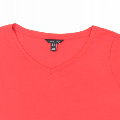 New Look Womens Red Polyester Basic T-Shirt Size 10 V-Neck