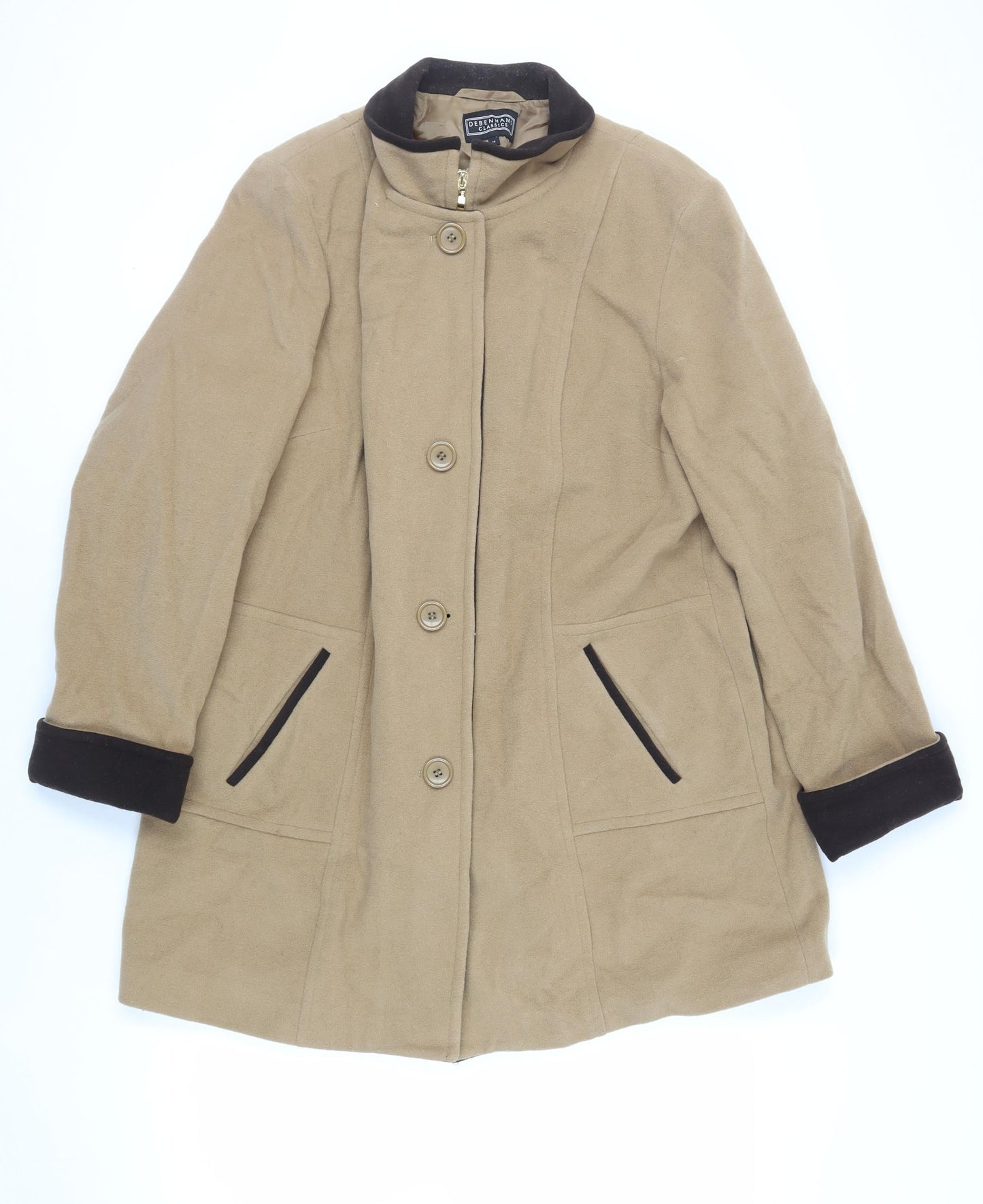 Debenhams Womens Beige Overcoat Coat Size 18 Button